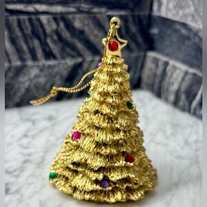 Vintage Gold Christmas Tree Ornament with Colorful Accents